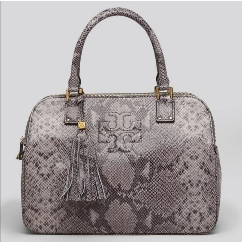 🩶▪️Tory Burch▪️ THEA Tripple zip Python satchel  Purse w/ tory dustbag 🐍 ✨️🩶